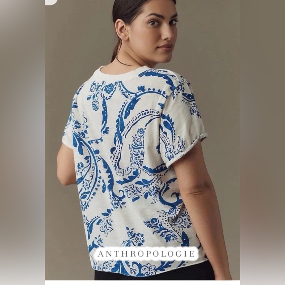 MAEVE for Anthropologie blue 💙 and white 🤍 short sleeved t size large